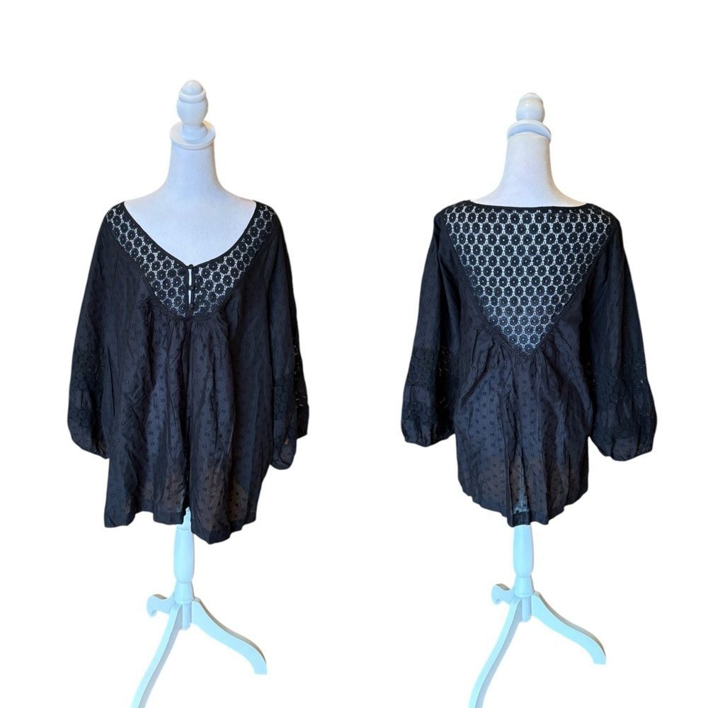 Torrid Clip Cotton Lace Crochet Detail Top Womens Size 4X in Black